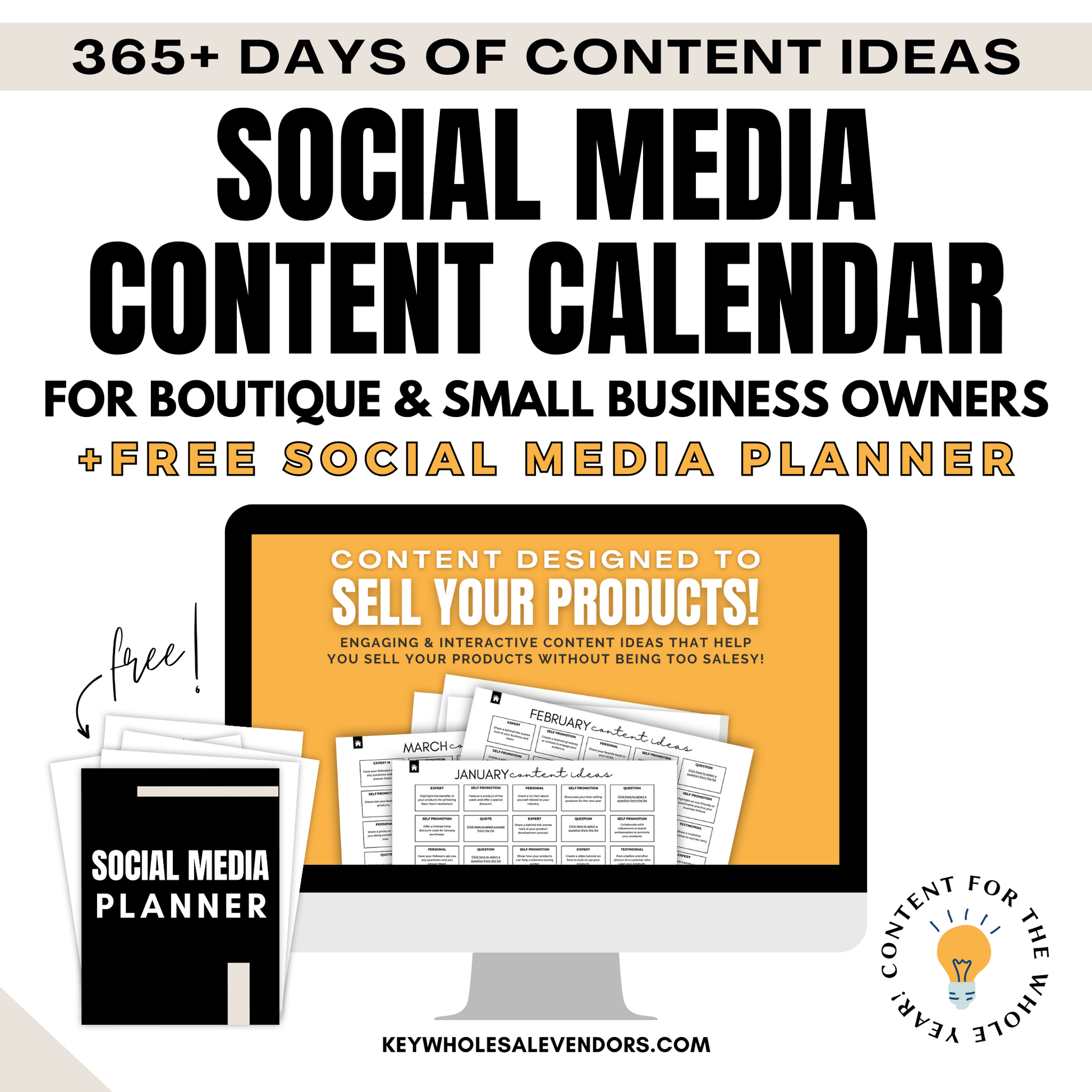 Social Media Content Ideas Calendar for Boutique & Small Business Owners