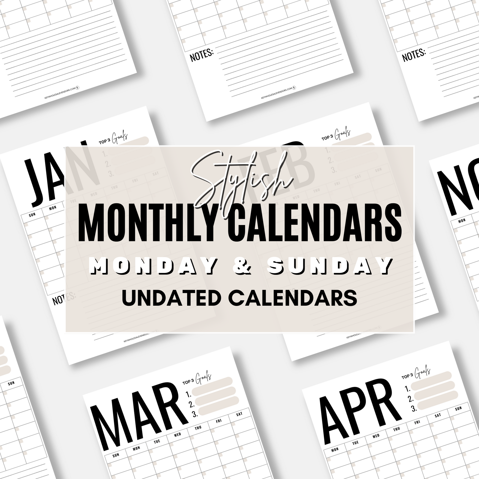 Modern Undated Monthly Calendar Pages